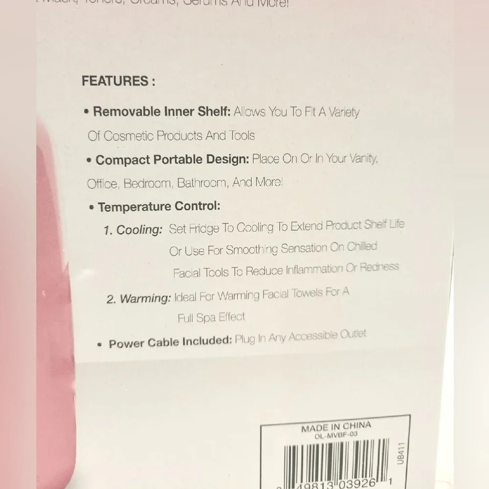 Olivia Rose Tal Portable Vanity Fridge Pink, Cools/Warms Facial Treatments/Sodas